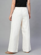 Women's Beige 100% Linen Regular Fit Pant