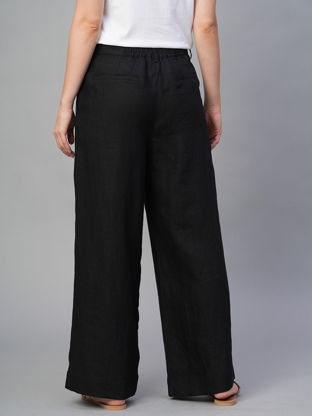 Women's Black 100% Linen Regular Fit Pant