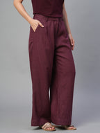 Women's Wine 100% Linen Regular Fit Pant