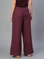Women's Wine 100% Linen Regular Fit Pant
