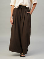 Women's Brown Linen Viscose Regular Fit Pant