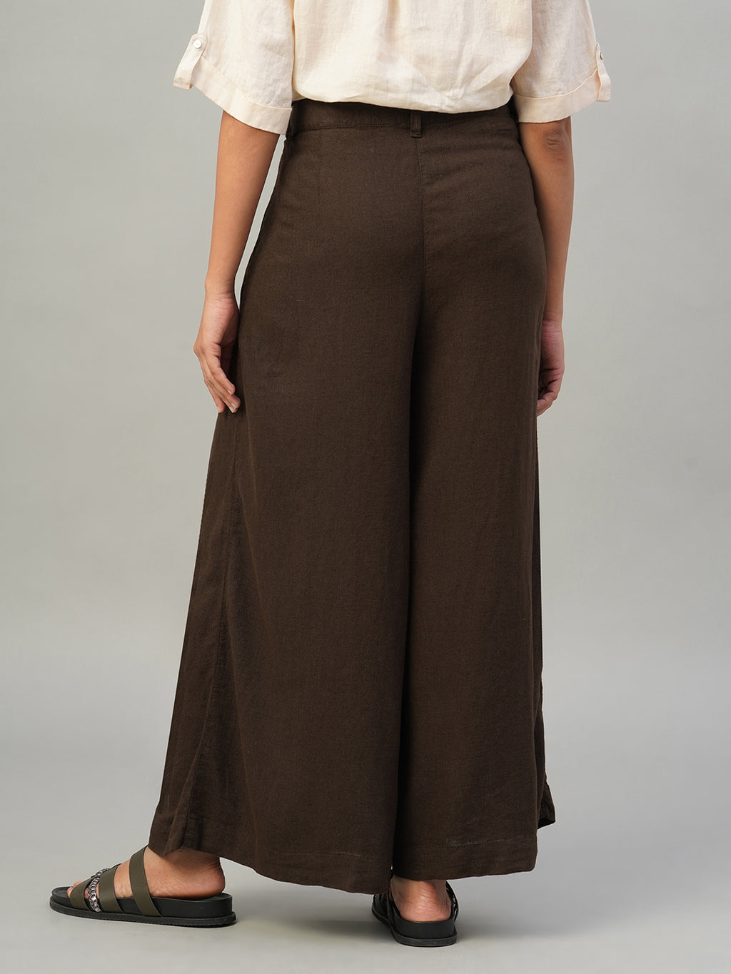 Women's Brown Linen Viscose Regular Fit Pant