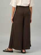 Women's Brown Linen Viscose Regular Fit Pant