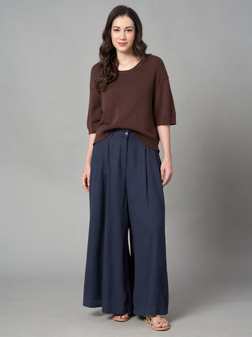 Women's Grey Linen Viscose Regular Fit Pant