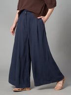 Women's Grey Linen Viscose Regular Fit Pant