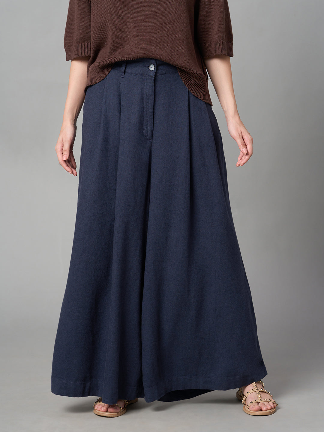 Women's Grey Linen Viscose Regular Fit Pant