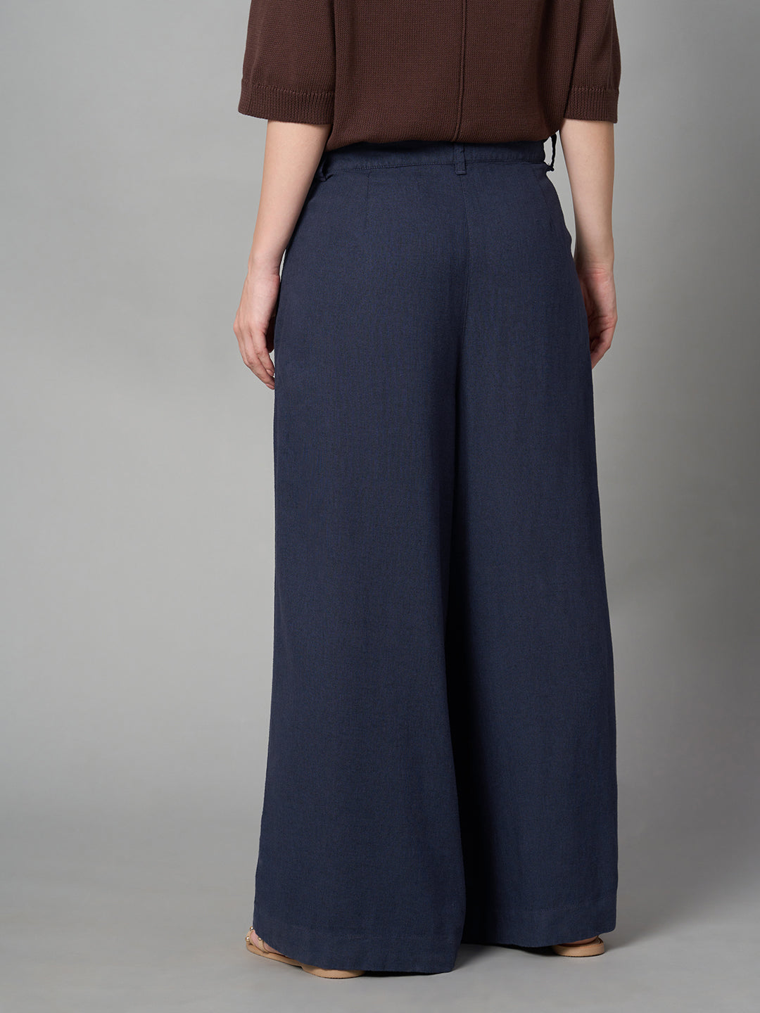 Women's Grey Linen Viscose Regular Fit Pant