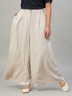Women's Sand Linen Viscose Regular Fit Pant
