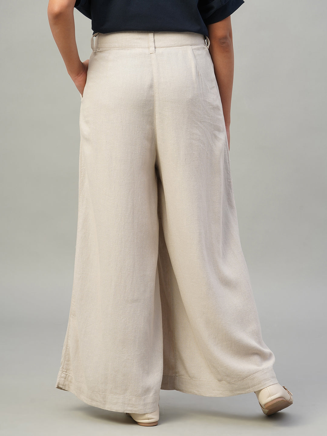Women's Sand Linen Viscose Regular Fit Pant