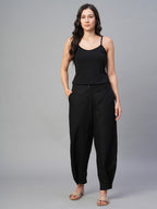 Women's Black 100% Linen Regular Fit Pant
