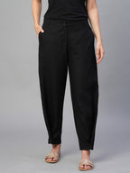 Women's Black 100% Linen Regular Fit Pant