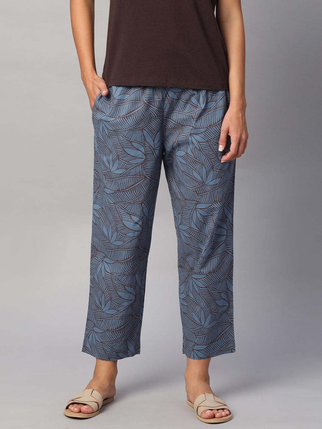 Women's Blue 100% Cotton Regular Fit Pant