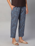 Women's Blue 100% Cotton Regular Fit Pant