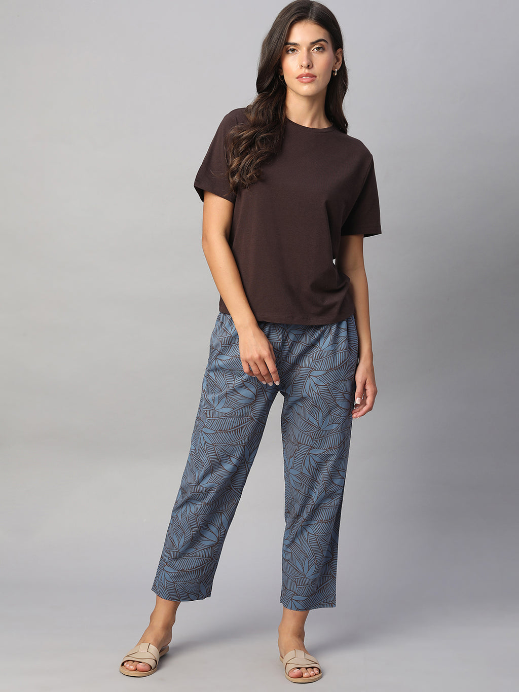 Women's Blue 100% Cotton Regular Fit Pant