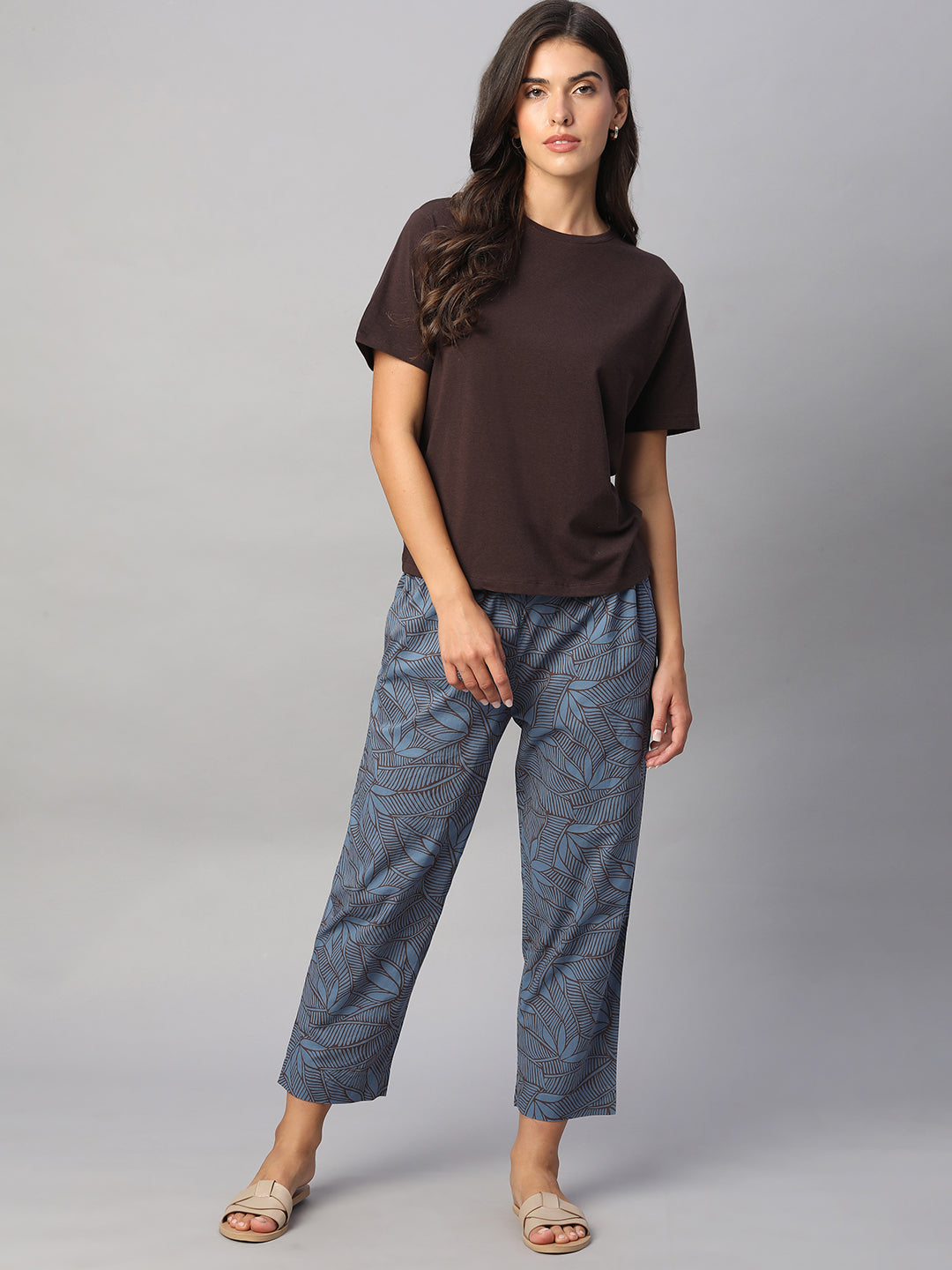 Women's Blue 100% Cotton Regular Fit Pant