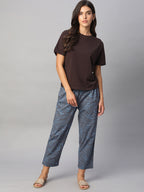 Women's Blue 100% Cotton Regular Fit Pant