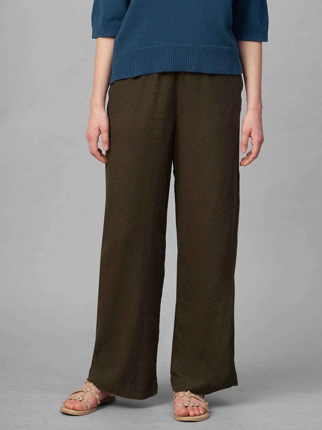Women's Brown Linen Viscose Regular Fit Pant