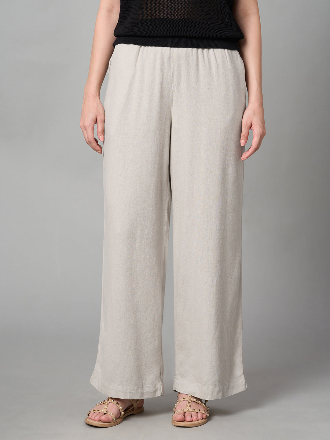 Women's Sand Linen Viscose Regular Fit Pant