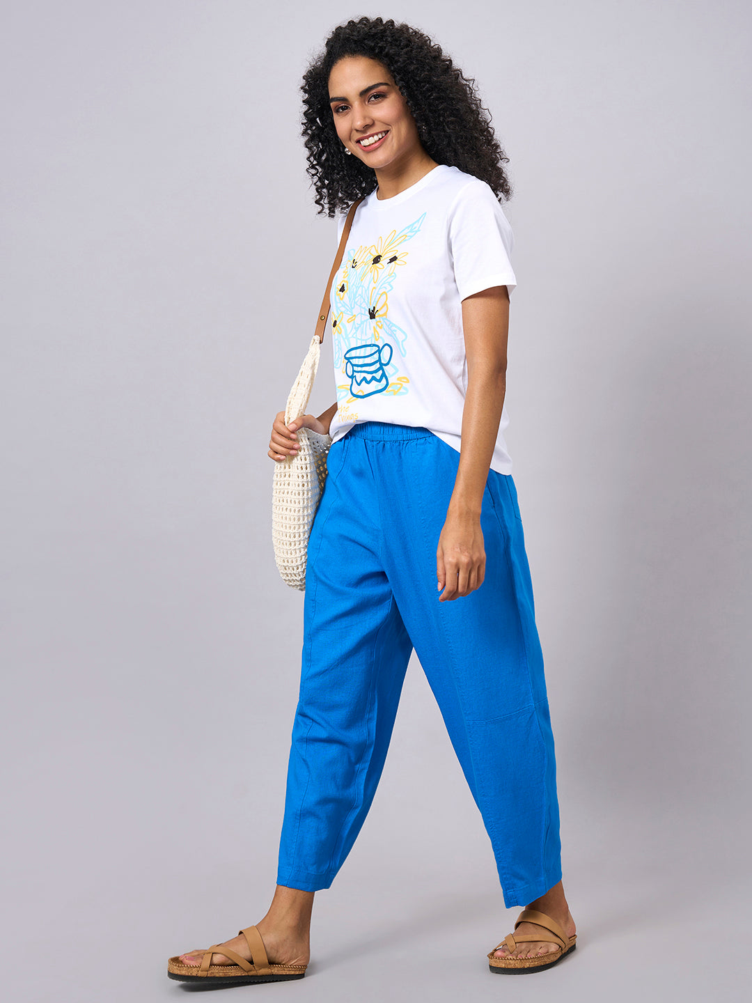 Women's Royalblue Linen Viscose Regular Fit Pant