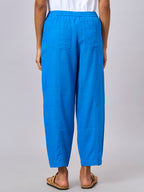 Women's Royalblue Linen Viscose Regular Fit Pant
