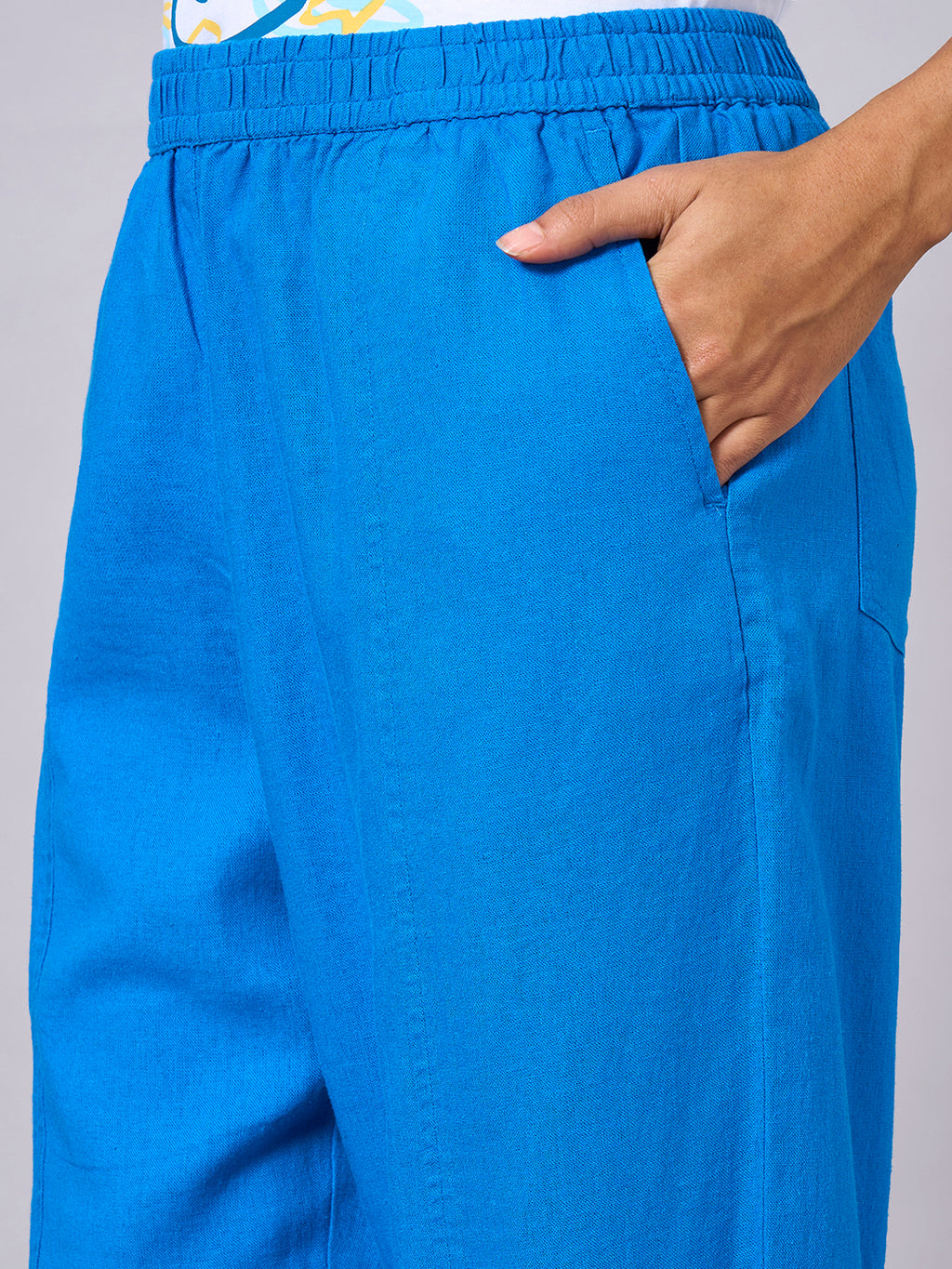 Women's Royalblue Linen Viscose Regular Fit Pant