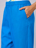 Women's Royalblue Linen Viscose Regular Fit Pant