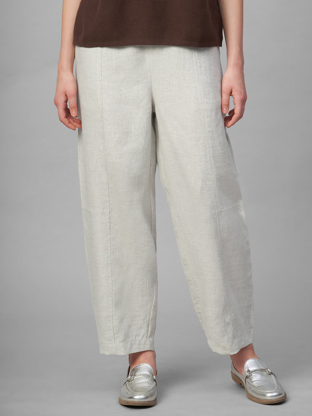 Women's Natural 100% Linen Barrel Leg Pant