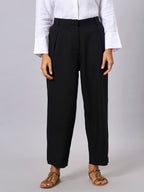 Women's Linen Viscose Regular Fit Tapered Pants Black
