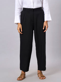 Women’s Linen Viscose Regular Fit Pant Black