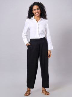 Women’s Linen Viscose Regular Fit Pant Black