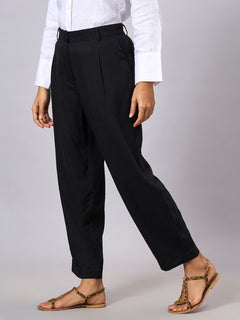 Women’s Linen Viscose Regular Fit Pant Black