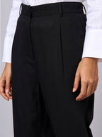 Women's Linen Viscose Regular Fit Tapered Pants Black
