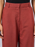 Women's Rust Linen Viscose Regular Fit Pant
