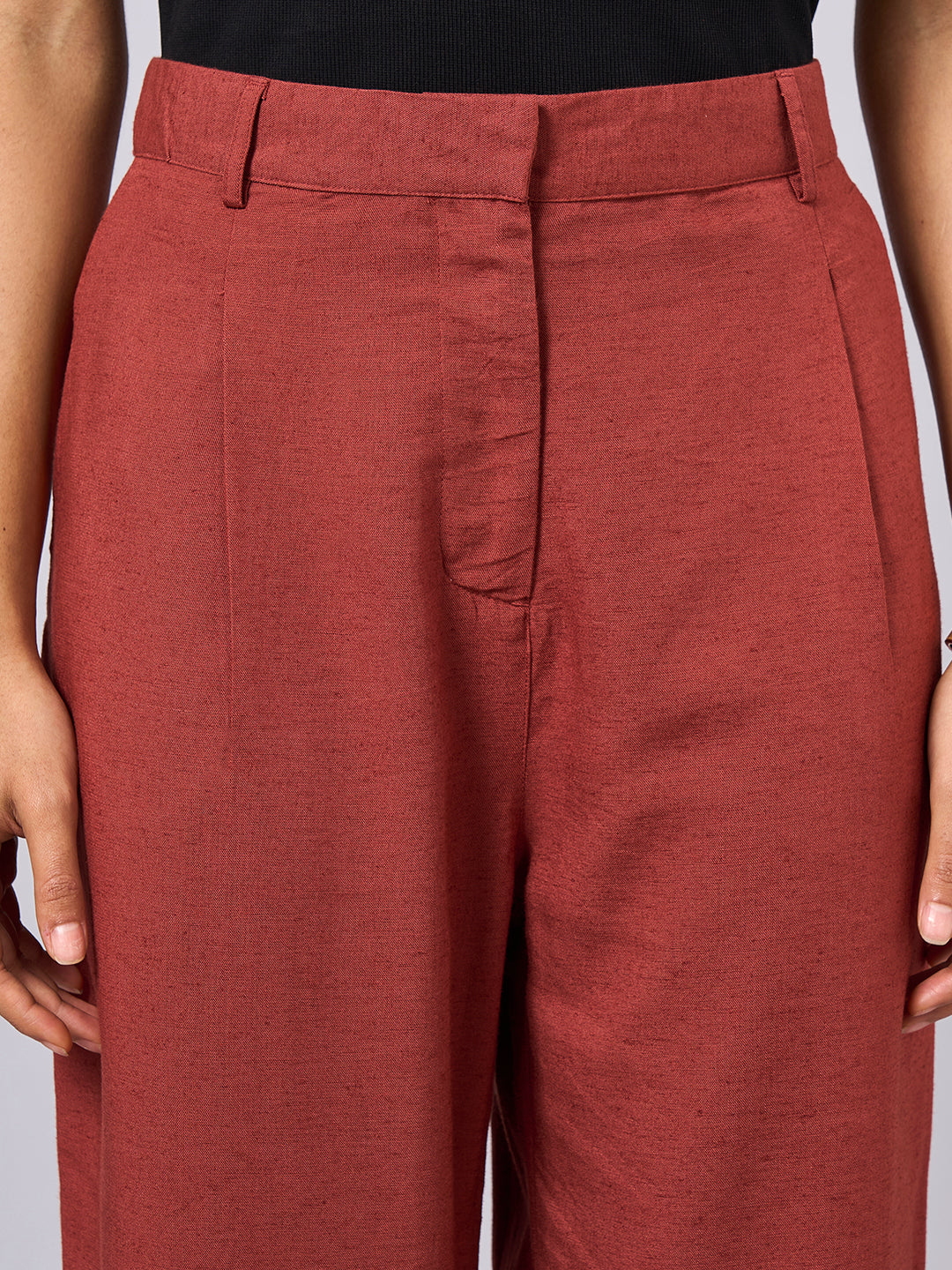 Women's Rust Linen Viscose Regular Fit Pant