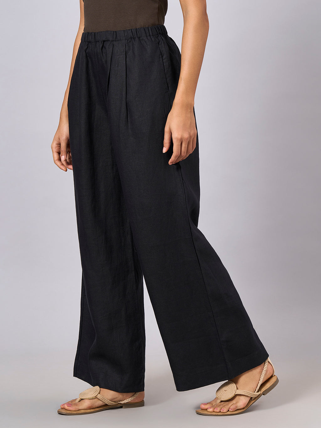 Women's Black 100% Linen Regular Fit Pant