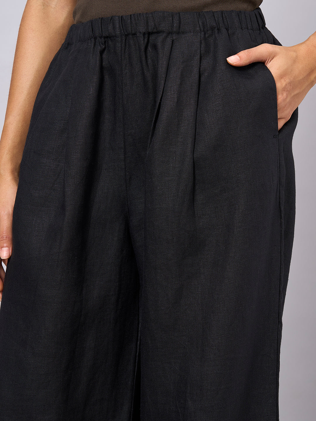 Women's Black 100% Linen Regular Fit Pant