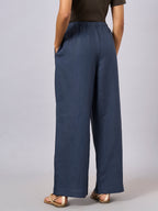 Women's Blue 100% Linen Regular Fit Pant