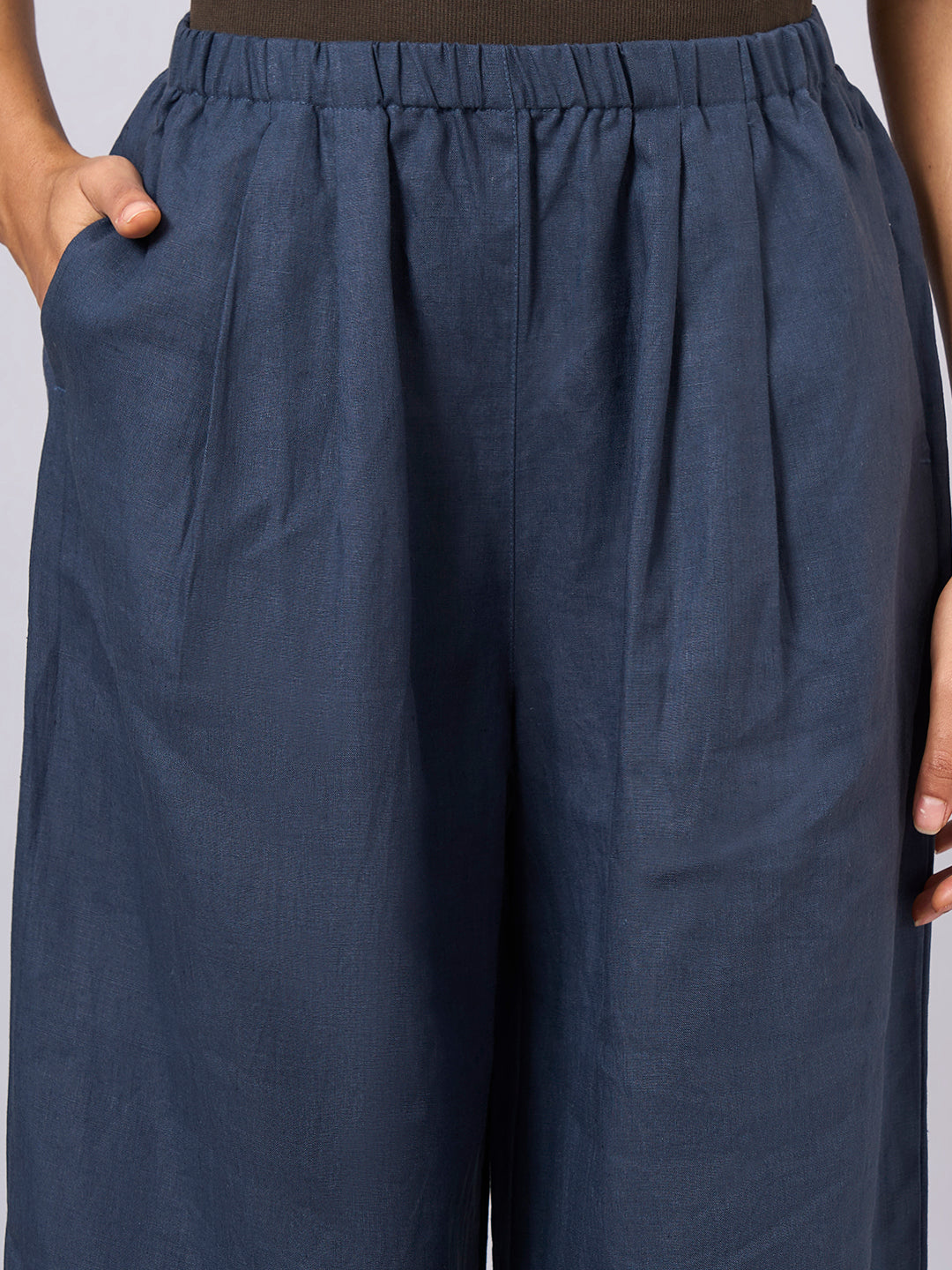 Women's Blue 100% Linen Regular Fit Pant