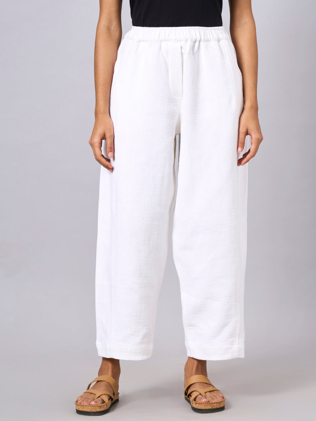 Women's White 100% Cotton Regular Fit Pant