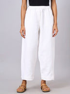 Women's White 100% Cotton Regular Fit Pant