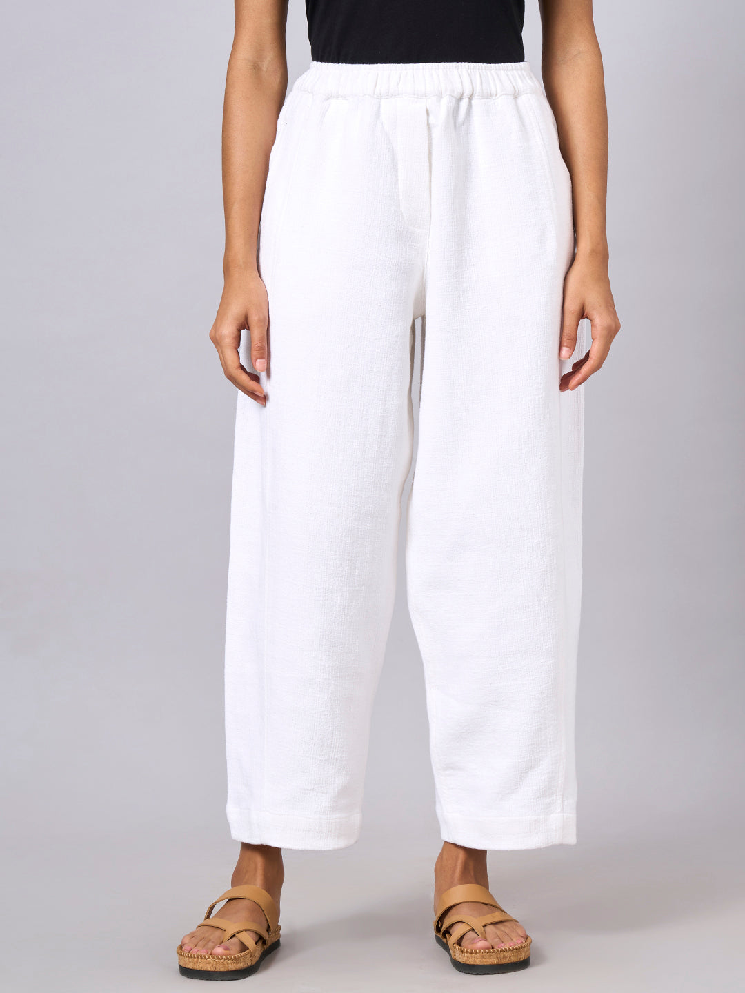 Women's White 100% Cotton Regular Fit Pant