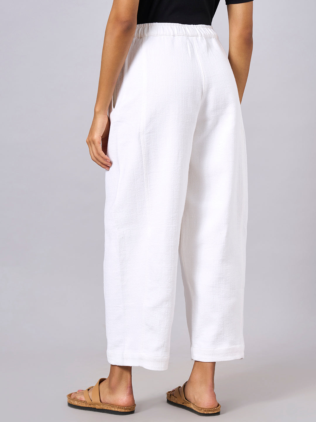 Women's White 100% Cotton Regular Fit Pant