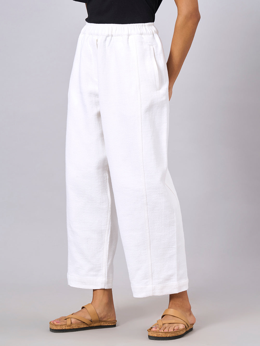 Women's White 100% Cotton Regular Fit Pant