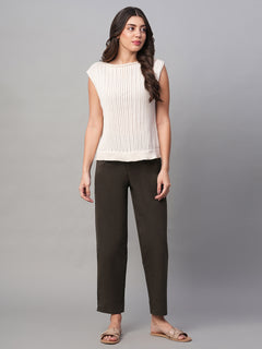 Women’s Cotton Lycra Regular Fit Casual Pant Brown