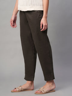 Women’s Cotton Lycra Regular Fit Casual Pant Brown