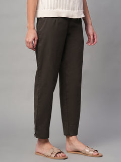 Women’s Cotton Lycra Regular Fit Casual Pant Brown
