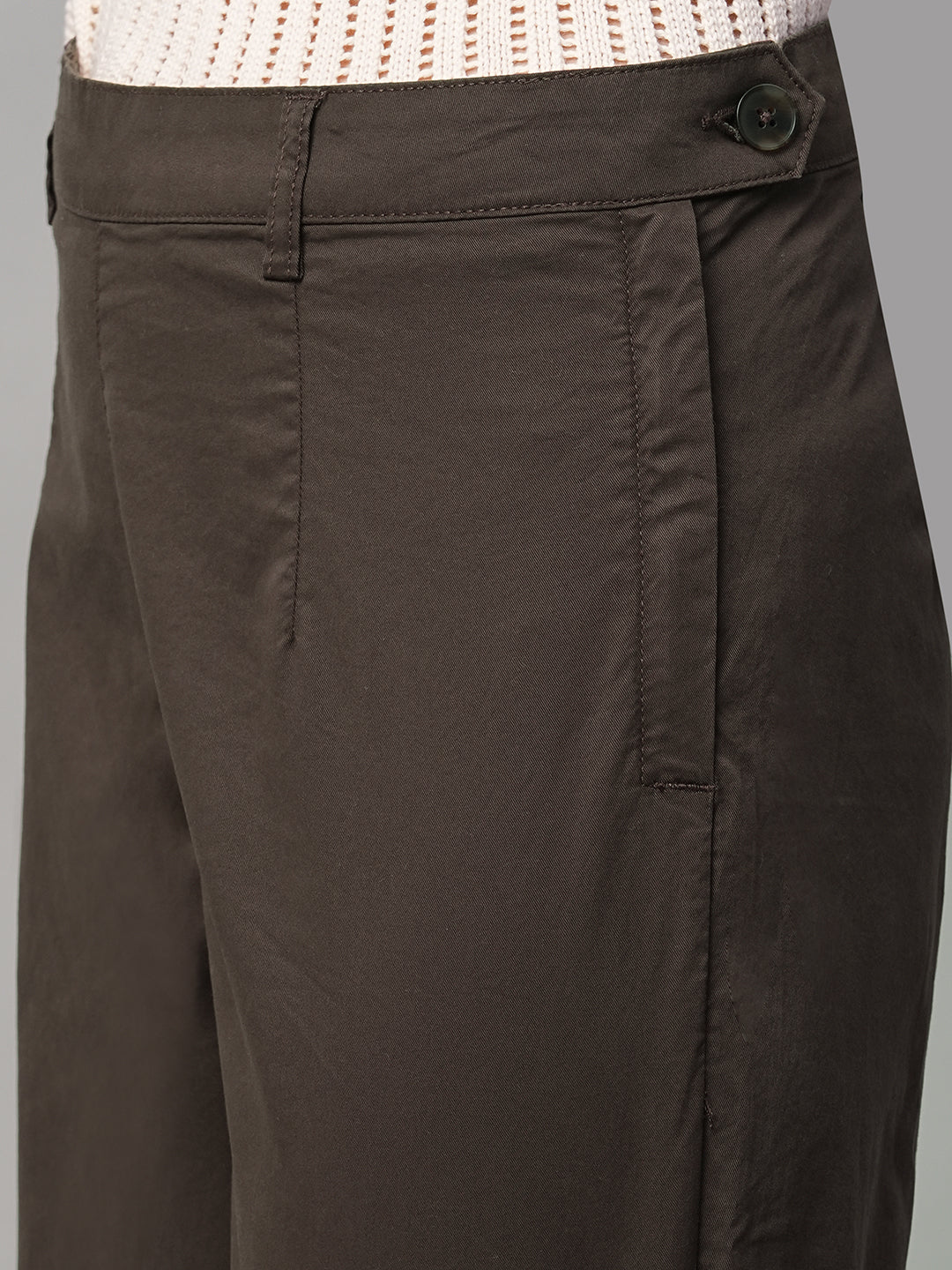 Women's Brown Cotton Lycra Regular Fit Pant