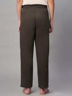Women’s Cotton Lycra Regular Fit Casual Pant Brown