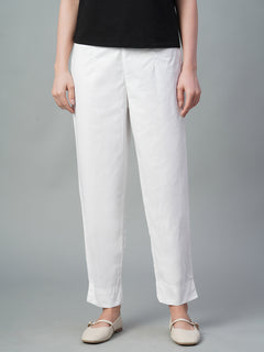 Women’s Cotton Lycra Regular Fit Ankle Length Pant White