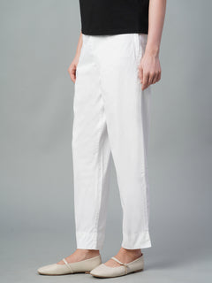 Women’s Cotton Lycra Regular Fit Ankle Length Pant White